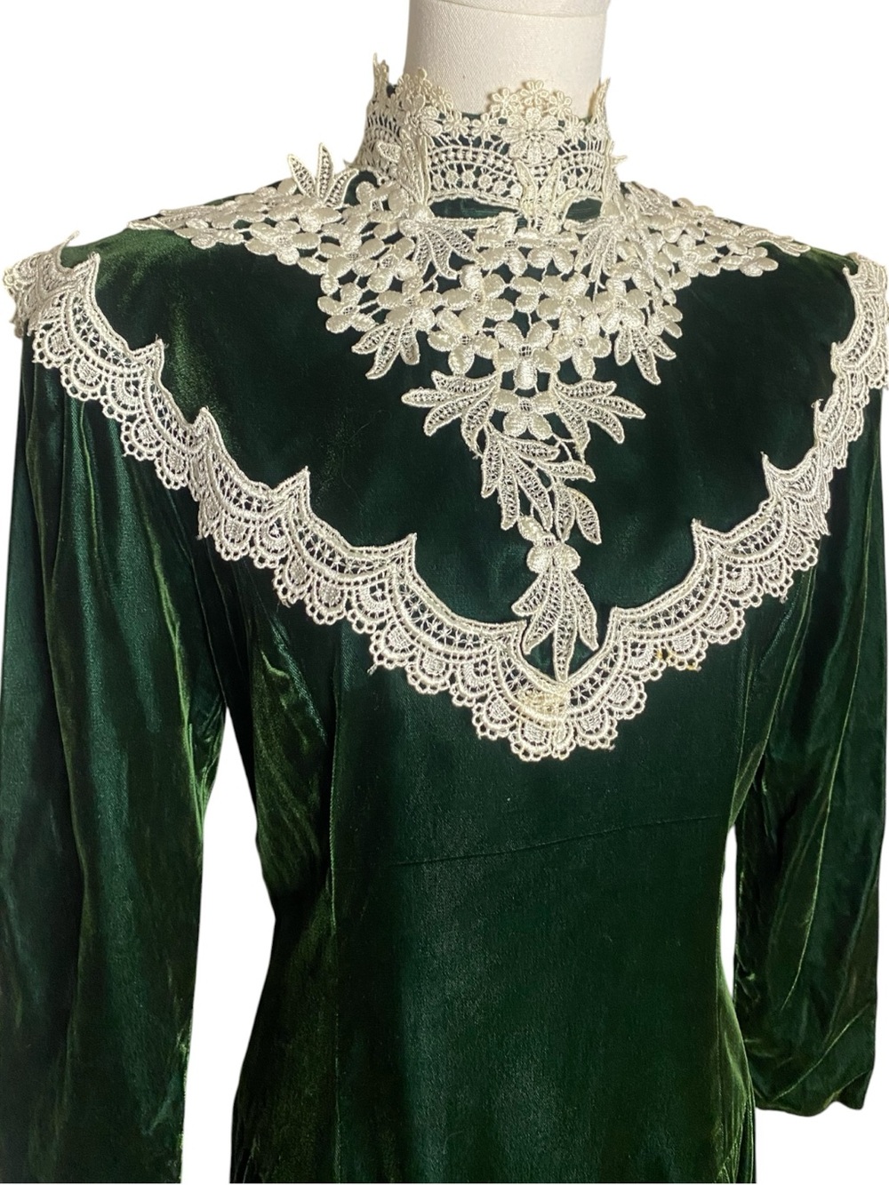 VTG Scott McClintock Emerald Green Velvet Lace Maxi Dress Sz 8